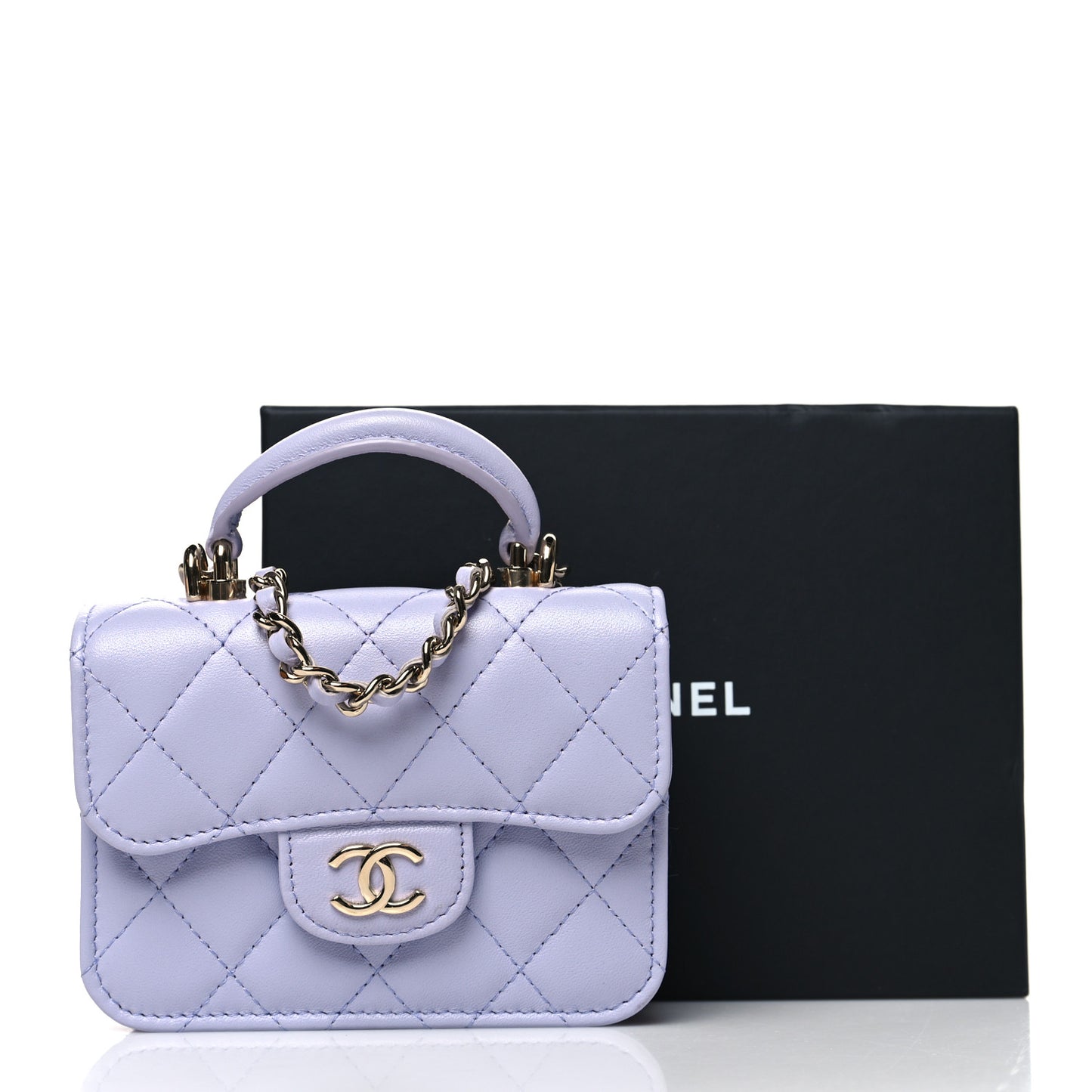 Lambskin Quilted Top Handle Flap Coin Purse With Chain Light Purple