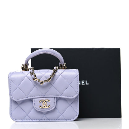 Chanel Lambskin Quilted Top Handle Flap Coin Purse With Chain Light Purple 12 of 12