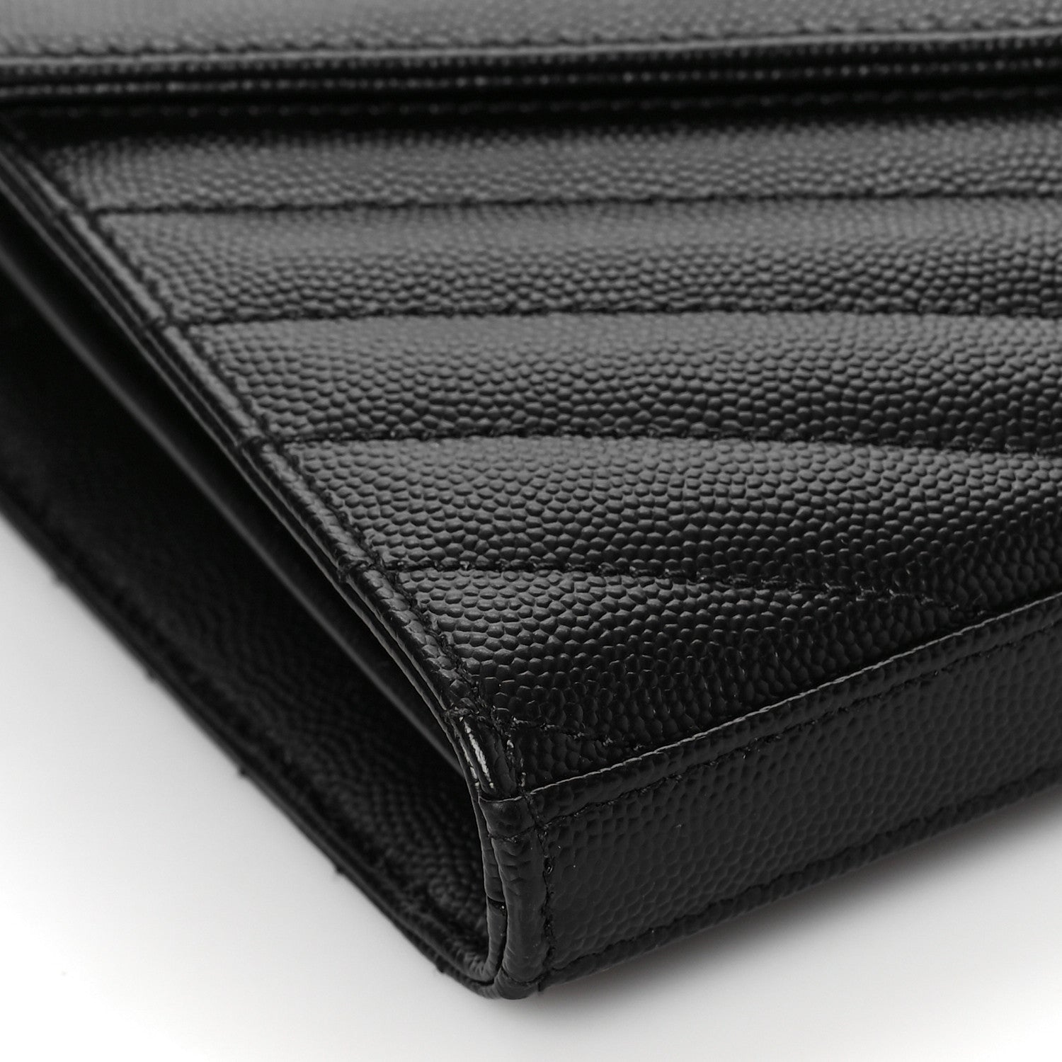 Saint Laurent Grain De Poudre Matelasse Chevron Monogram Chain Wallet Black 7 of 9