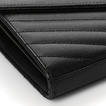 Saint Laurent Grain De Poudre Matelasse Chevron Monogram Chain Wallet Black 7 of 9