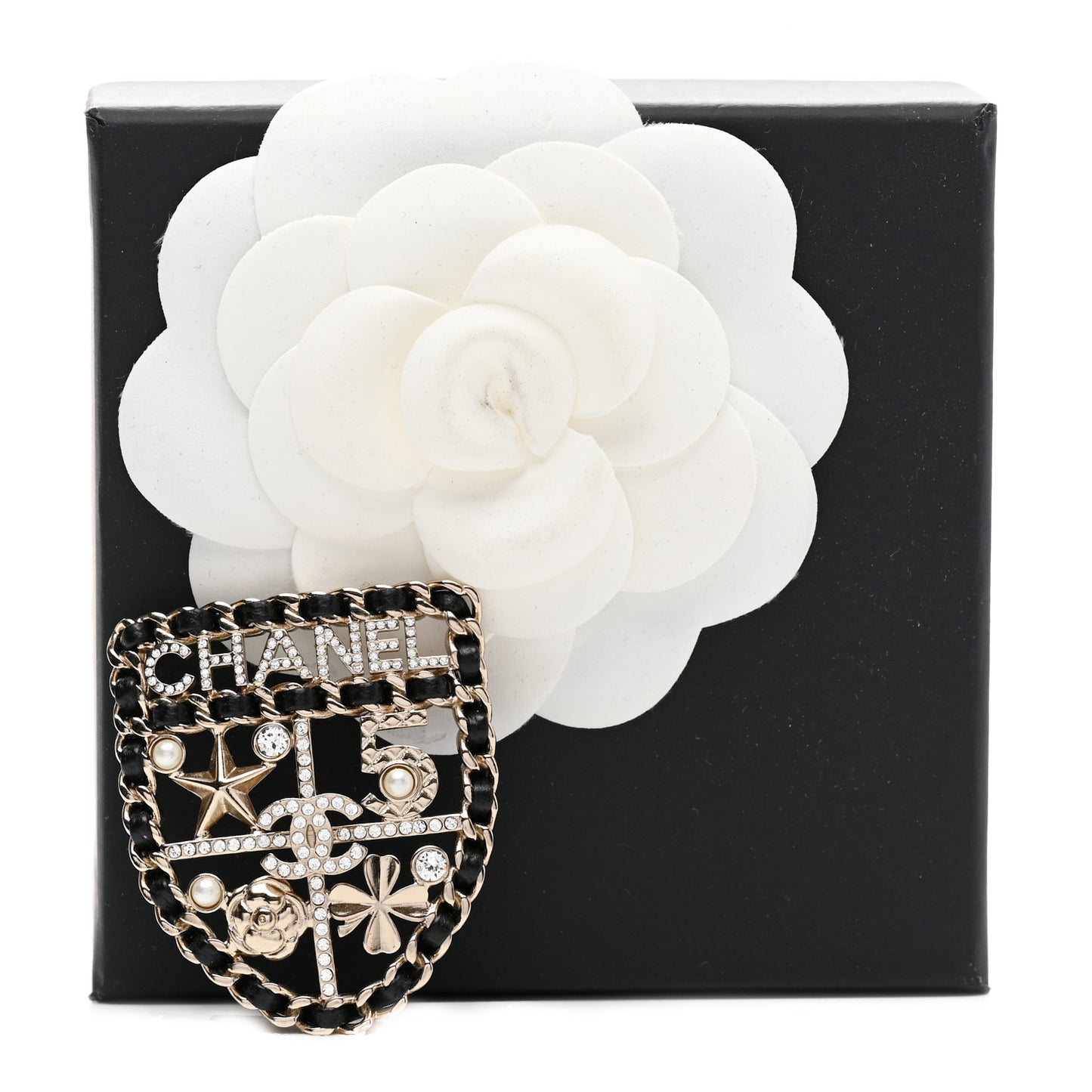 Lambskin Pearl Strass Sergeant Chanel Shield Brooch Gold