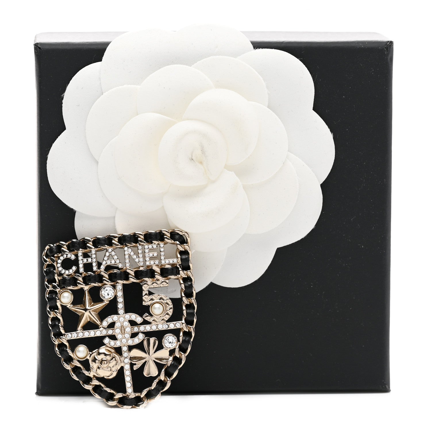 Chanel Lambskin Pearl Strass Sergeant Chanel Shield Brooch Gold 5 of 5