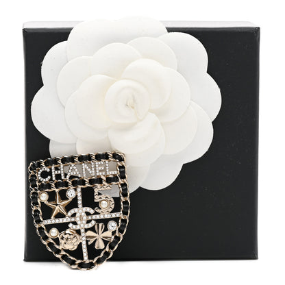 Chanel Lambskin Pearl Strass Sergeant Chanel Shield Brooch Gold 5 of 5