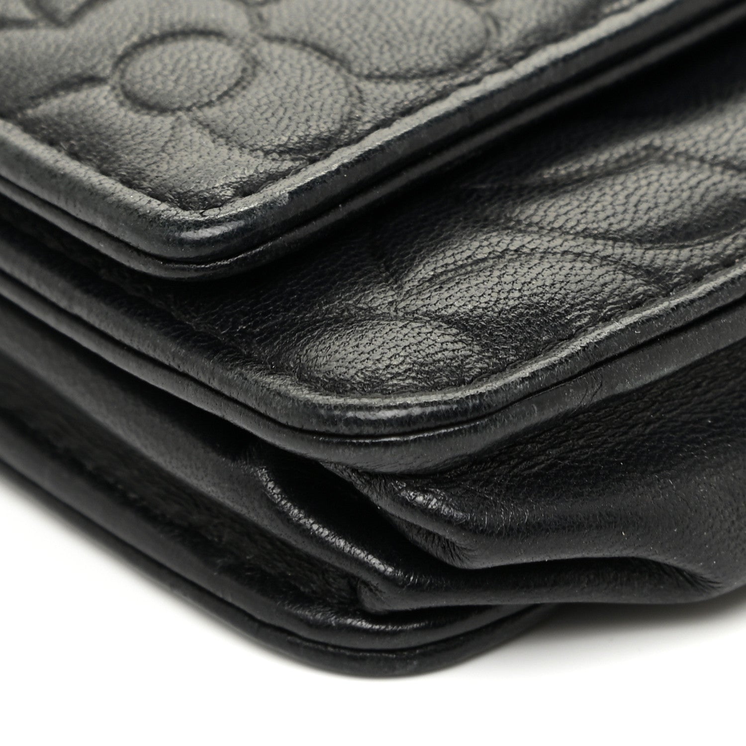 Chanel Lambskin Camellia Embossed Wallet on Chain WOC Black 9 of 17