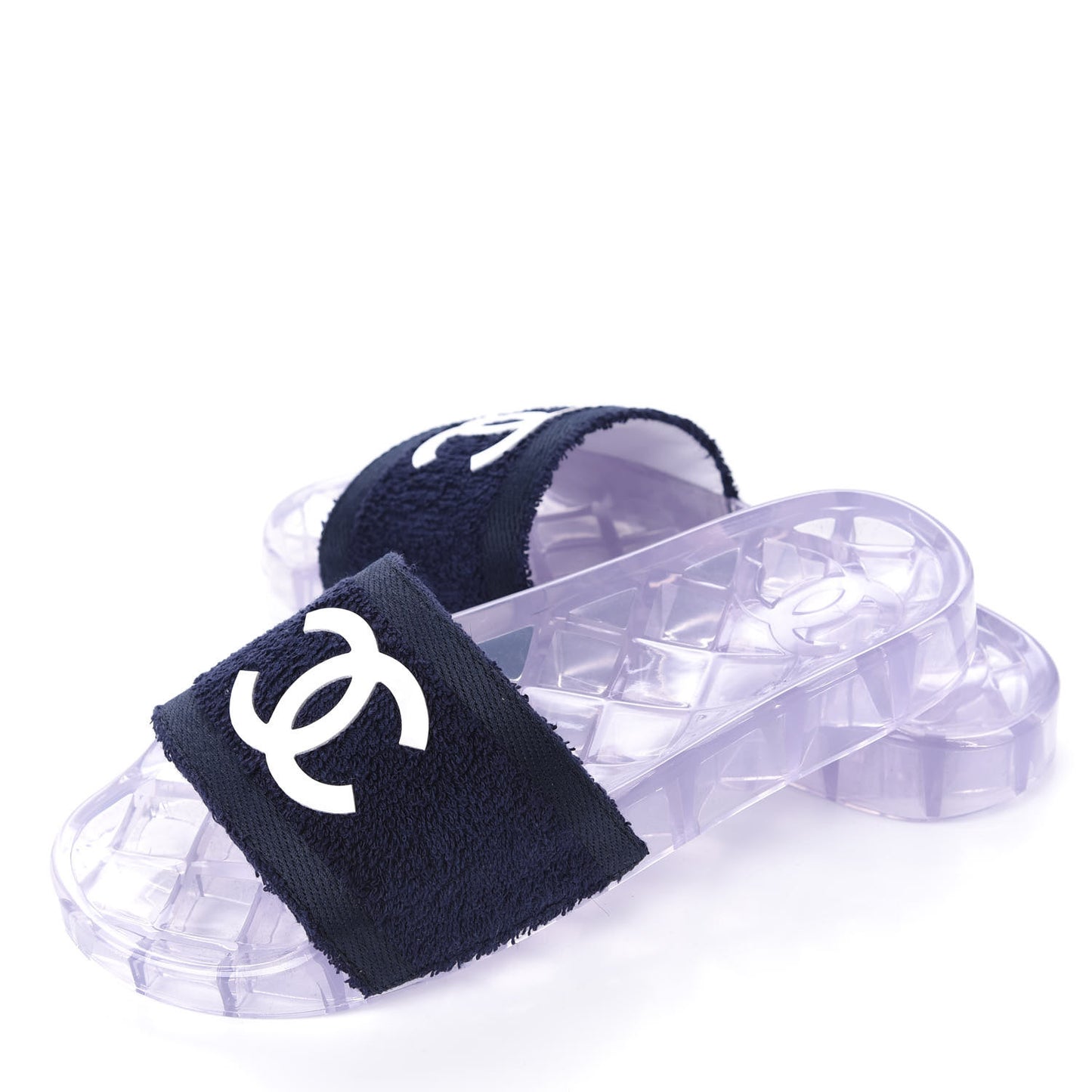 PVC Transparent Fabric CC Flat Slide Sandals 37 Navy
