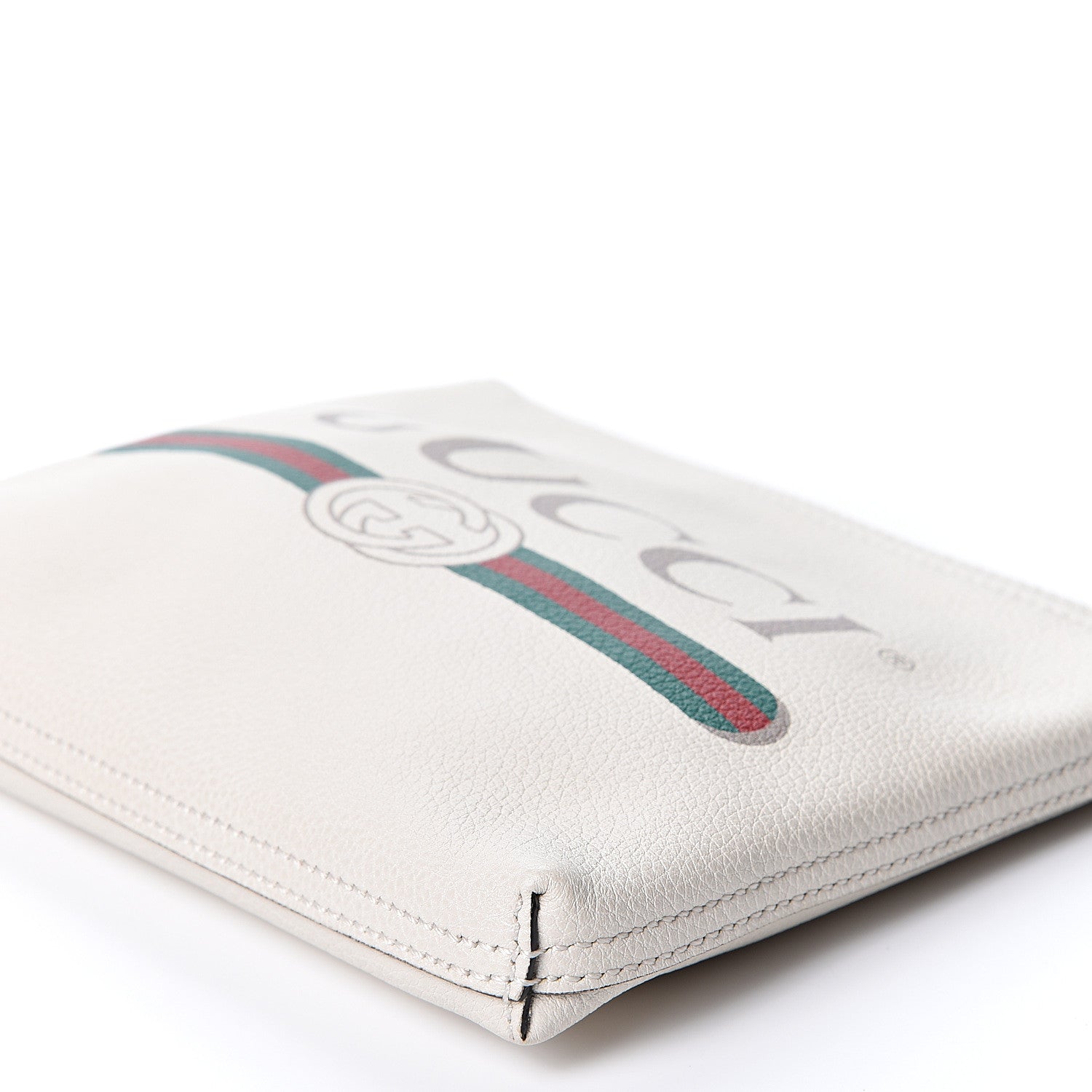 Gucci Pebbled Calfskin Medium Logo Portfolio Clutch White 8 of 8