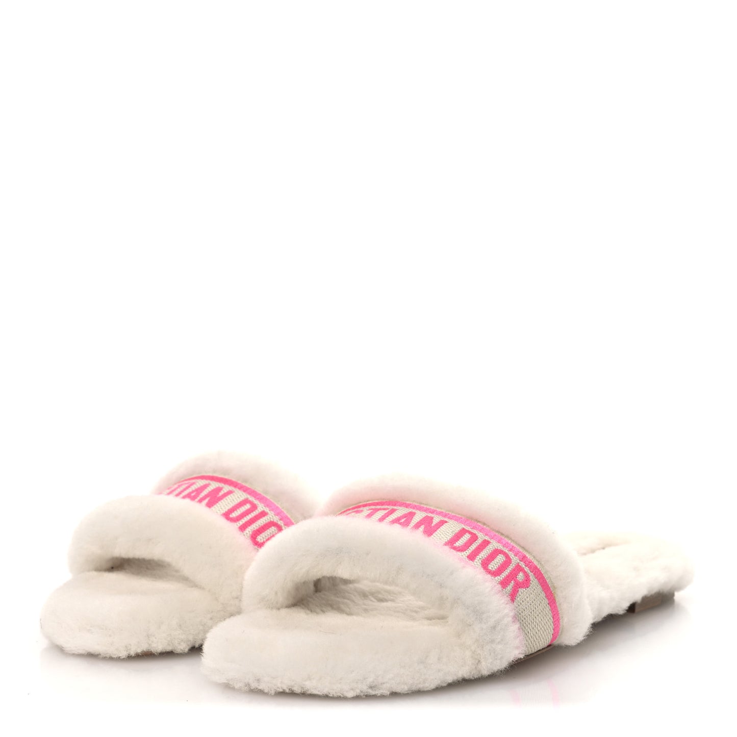 Shearling Canvas Embroidered Chez Moi Slide Sandal 40 White Pink