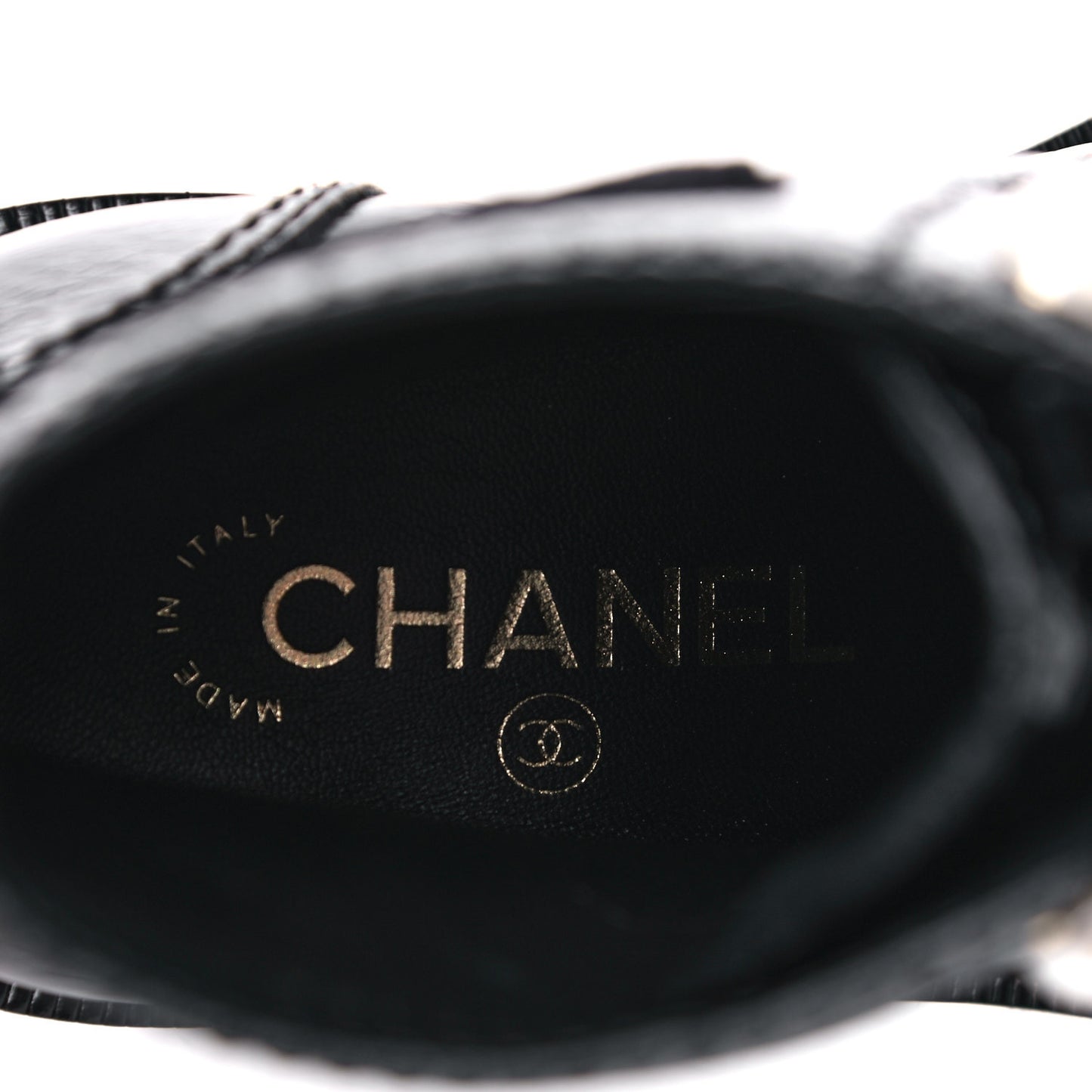 Shiny Calfskin Velvet Pearl Combat Short Boots 37 Black