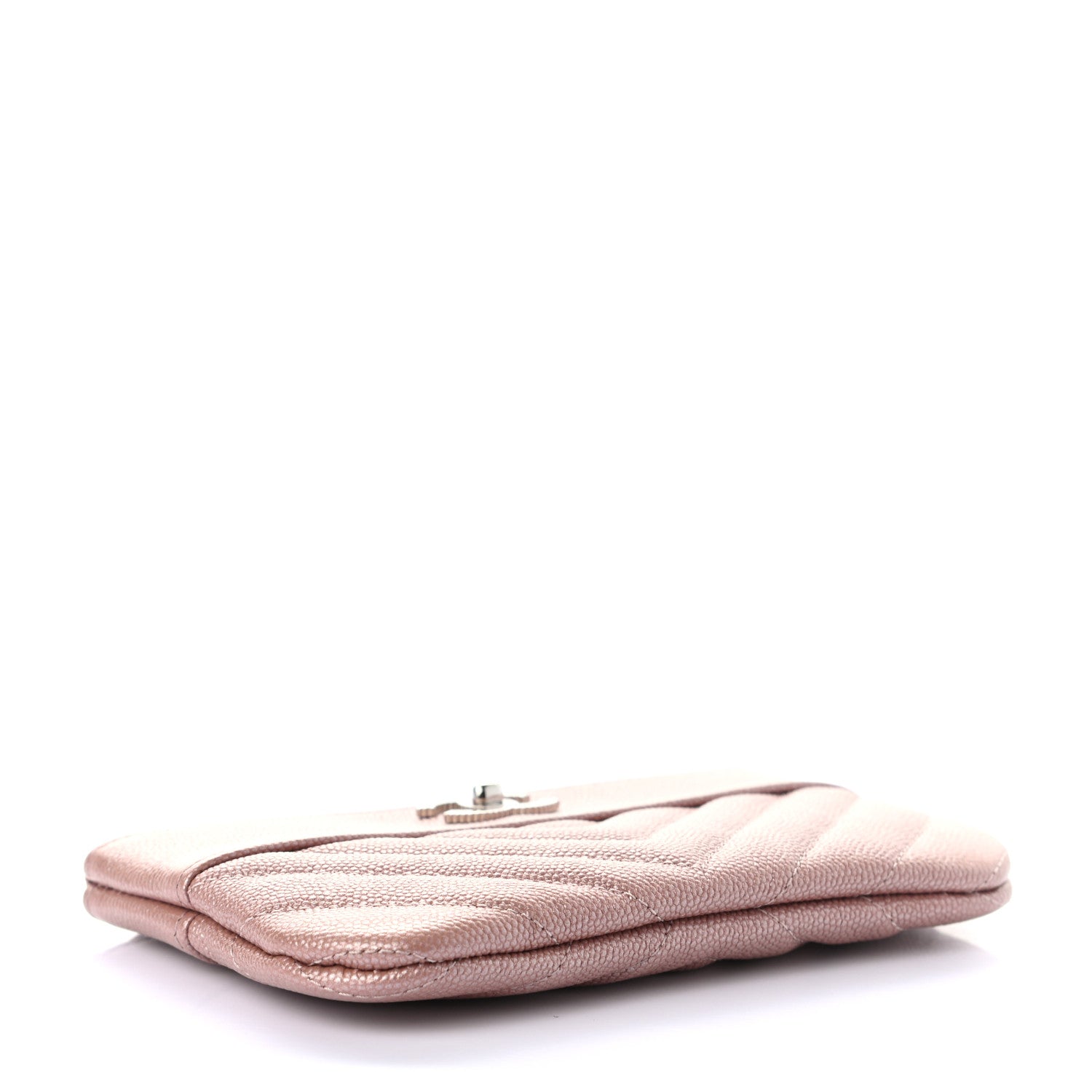 Chanel Metallic Caviar Chevron Quilted Small Vintage Mademoiselle Cosmetic Case Pink 4 of 7