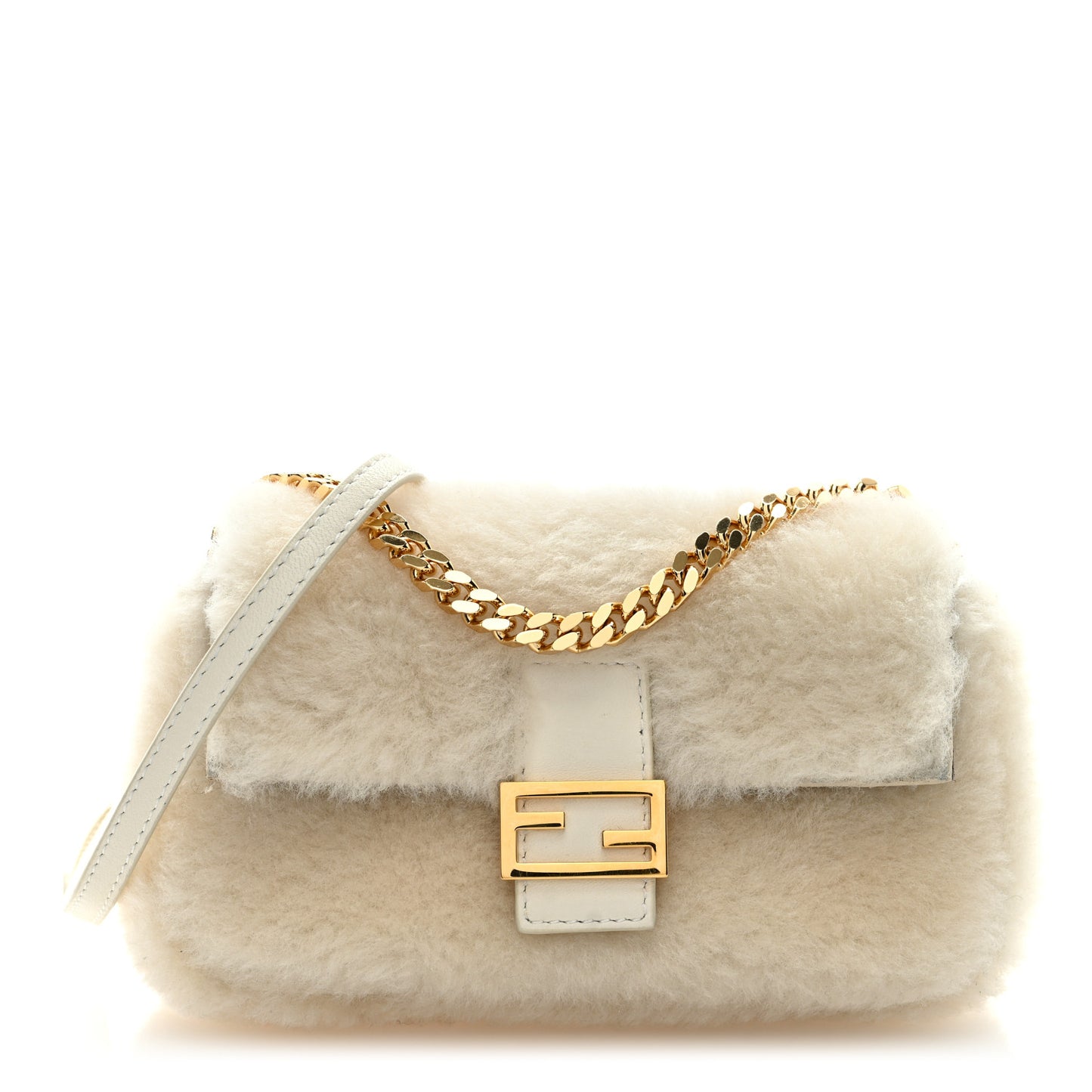 Shearling Shiny Nappa Micro Baguette Latte Panna
