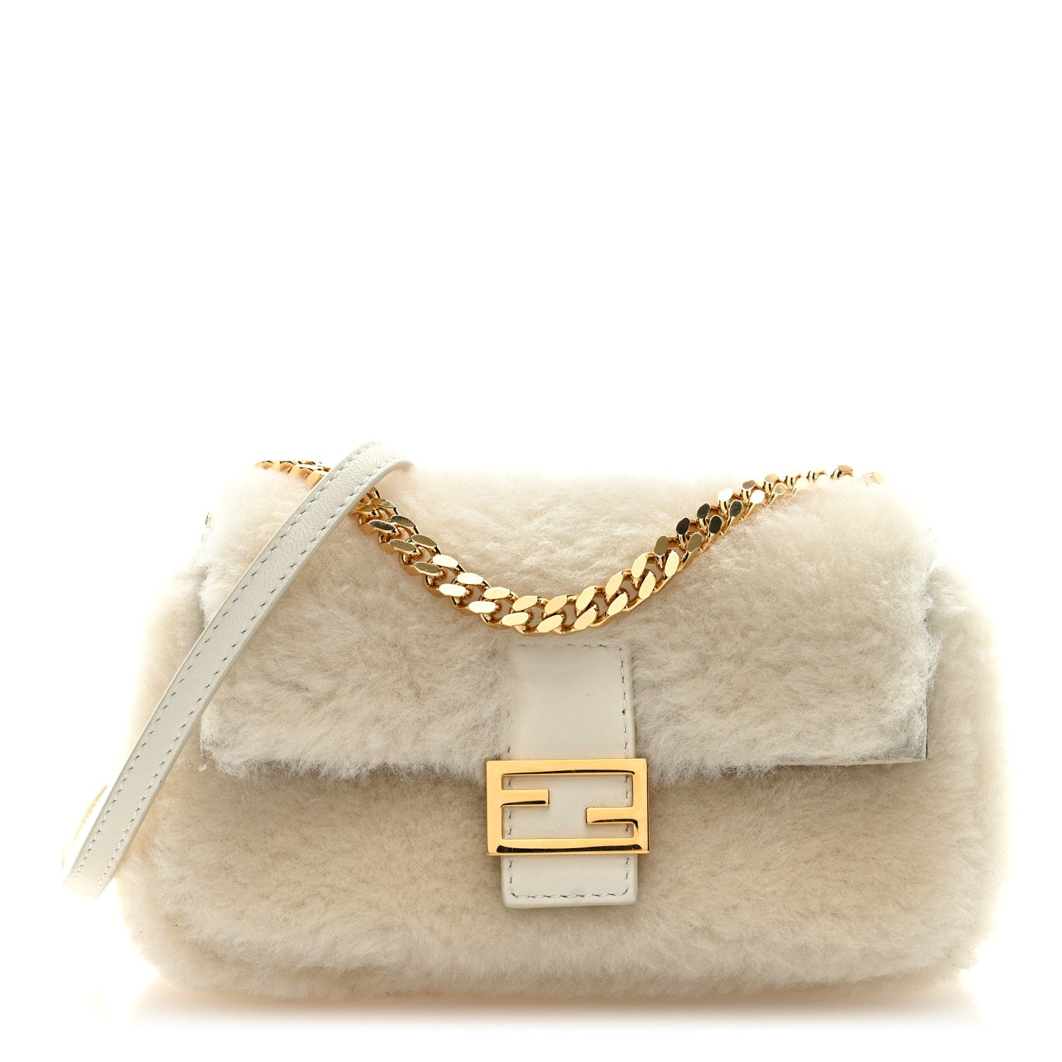 Fendi Shearling Shiny Nappa Micro Baguette Latte Panna 1 of 8