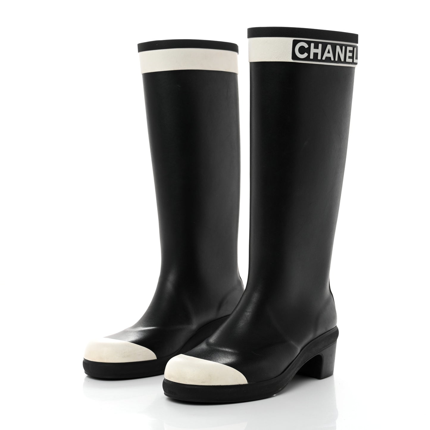 Rubber Logo Rain Boots 39 Black White