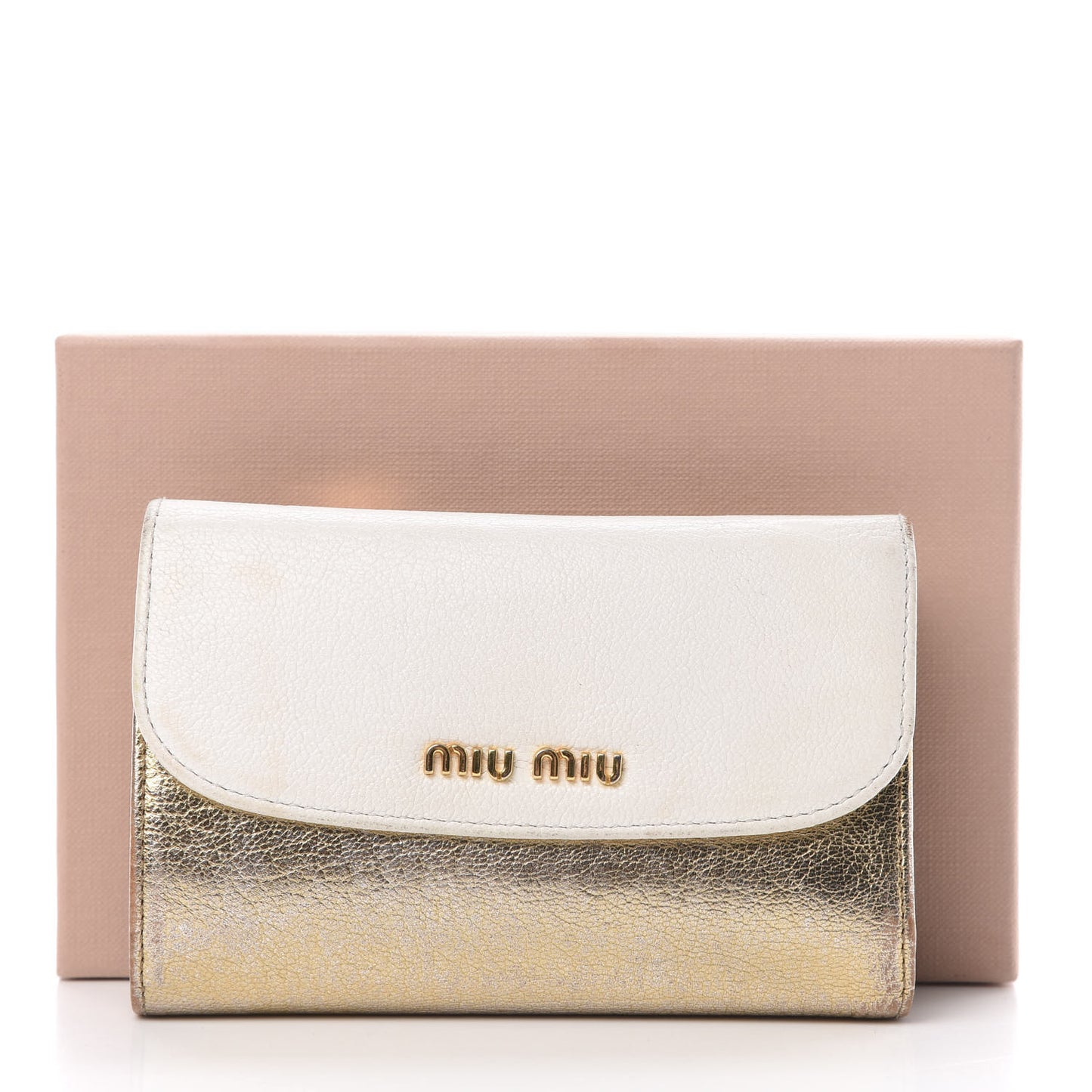 Metallic Goatskin Madras Bi-Color Tri-Fold Flap Wallet White Pyrite