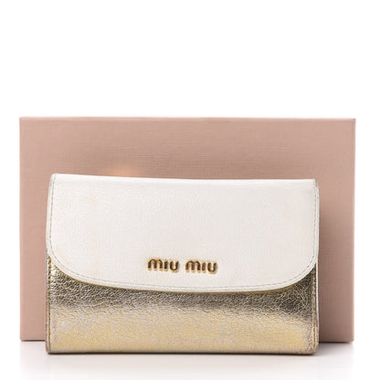 Miu Miu Metallic Goatskin Madras Bi-Color Tri-Fold Flap Wallet White Pyrite 16 of 16