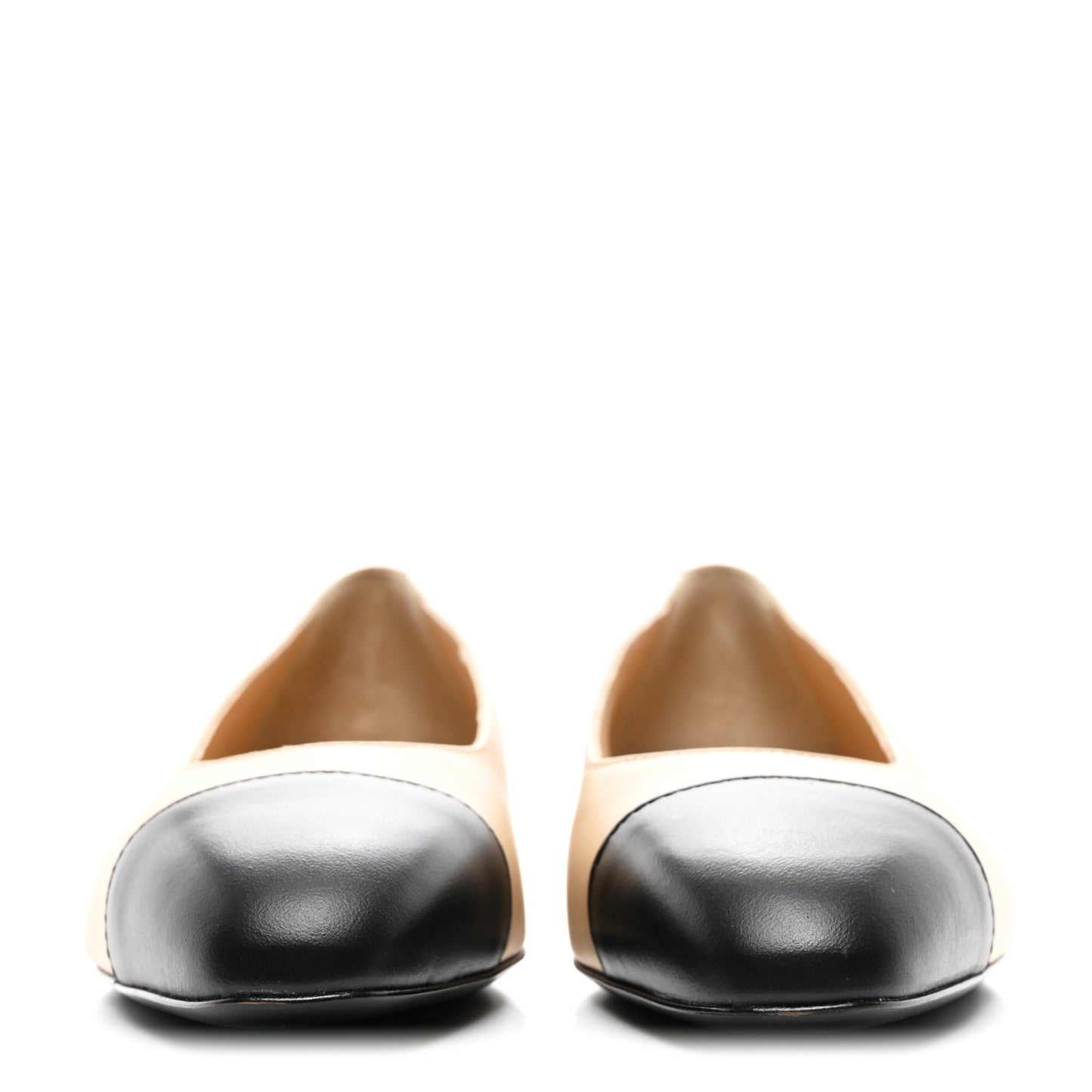 Lambskin Cap Toe CC Uniform Ballerina Flats 38.5 Beige Black