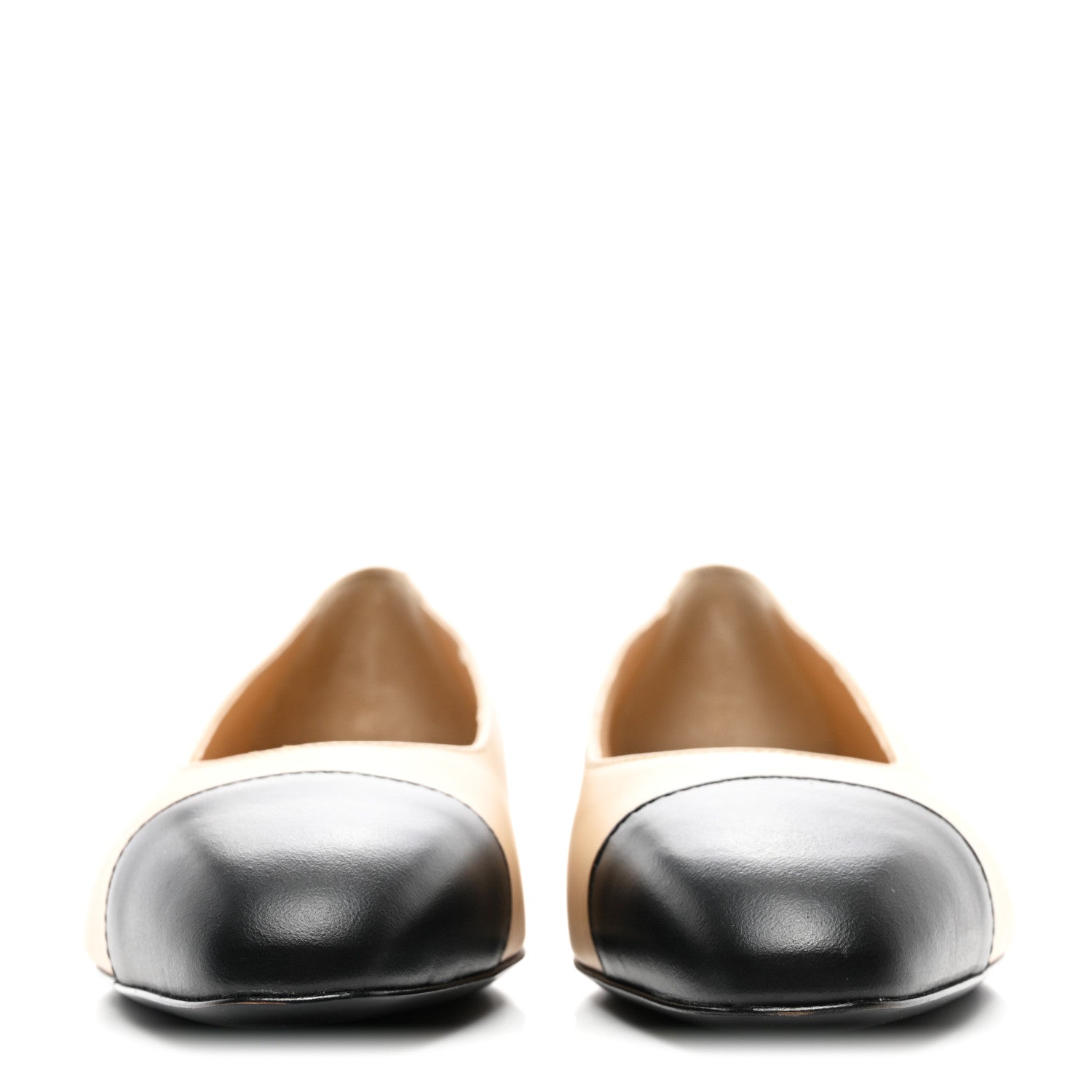 Chanel Lambskin Cap Toe CC Uniform Ballerina Flats 38.5 Beige Black 2 of 9