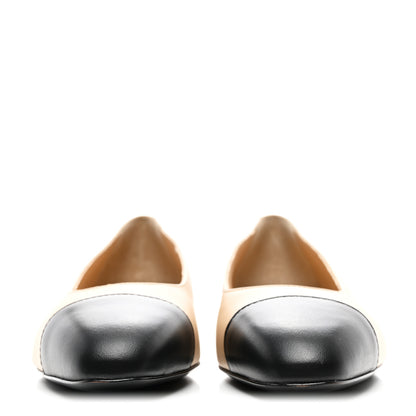 Chanel Lambskin Cap Toe CC Uniform Ballerina Flats 38.5 Beige Black 2 of 9