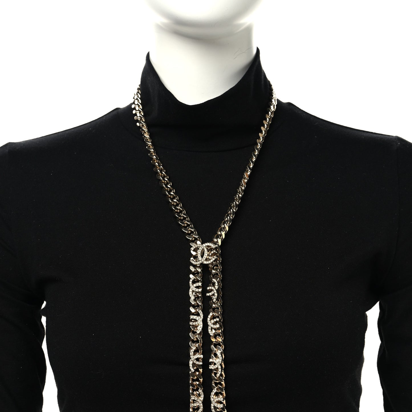 Metal Crystal Chain CC Long Necklace Gold