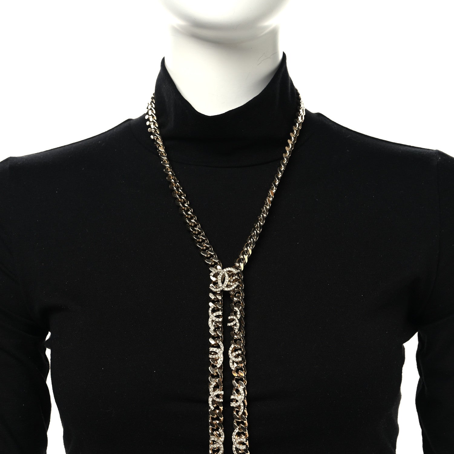 Chanel Metal Crystal Chain CC Long Necklace Gold 2 of 4