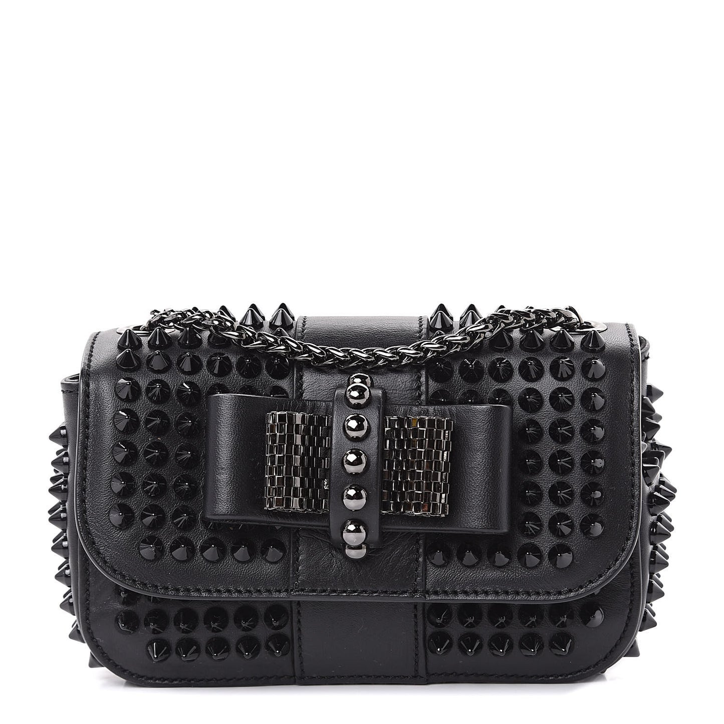 Calfskin Spikes Sweety Charity Crossbody Bag Black