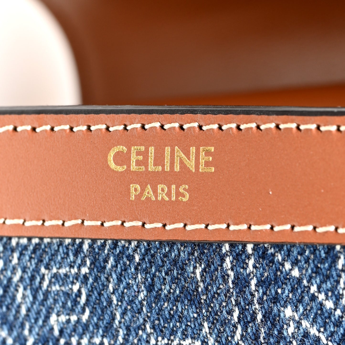 Denim Calfskin All Over Print Small Triomphe Wallet Navy Tan