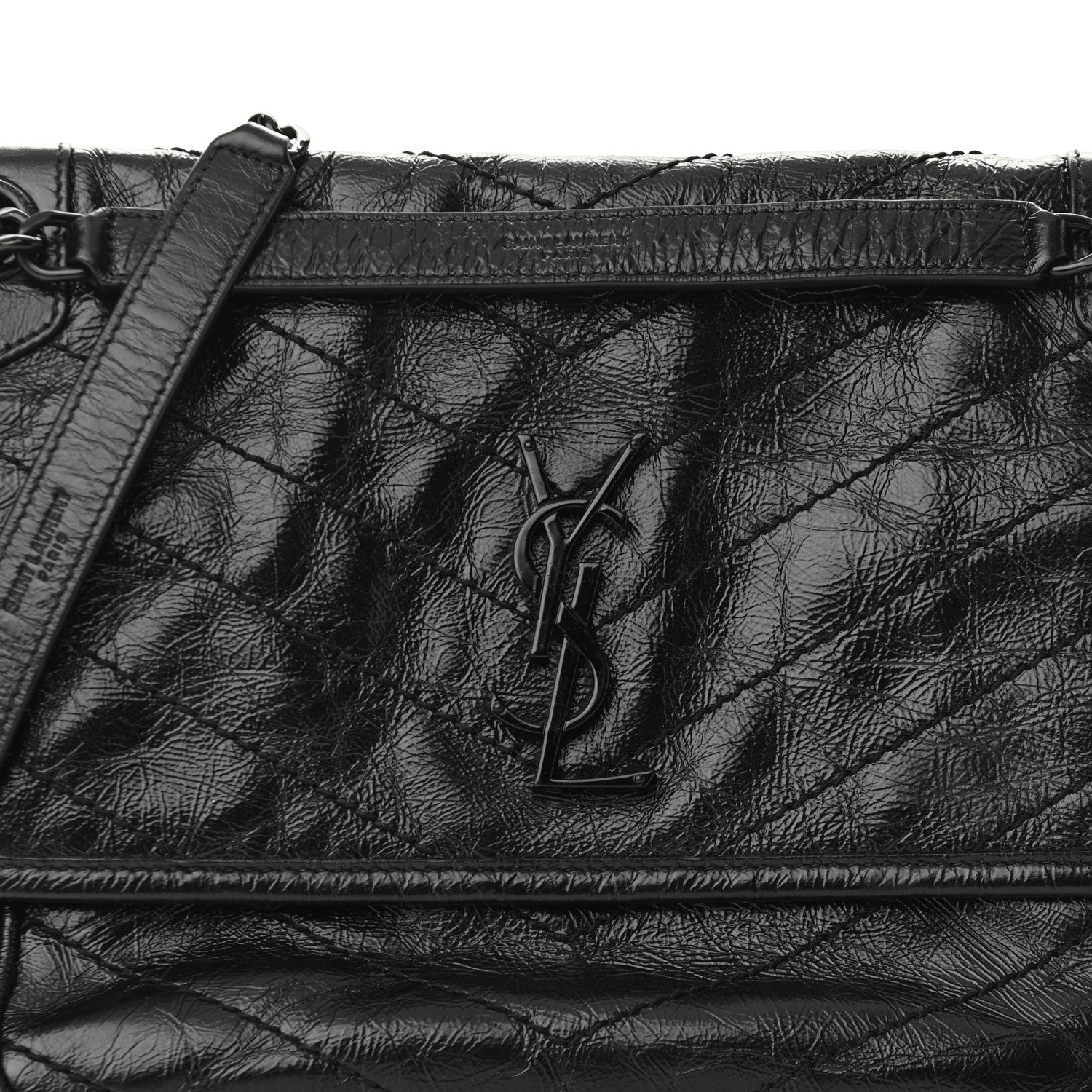 Saint Laurent Crinkled Calfskin Matelasse Monogram Medium Niki Chain Satchel Black 7 of 9
