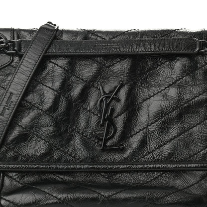 Saint Laurent Crinkled Calfskin Matelasse Monogram Medium Niki Chain Satchel Black 7 of 9
