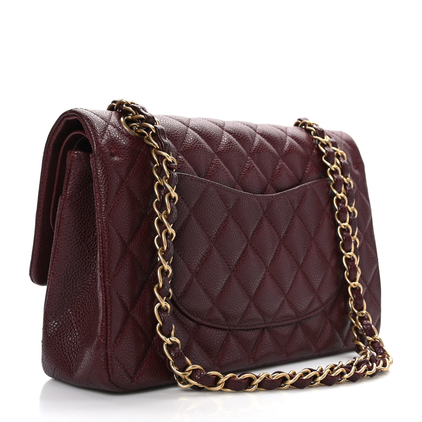 Caviar Quilted Medium Double Flap Dark Red