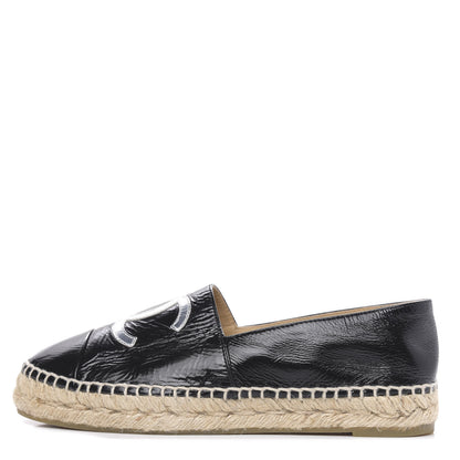 Chanel Patent Calfskin Metallic Goatskin CC Espadrilles 37 Black Silver 1 of 11
