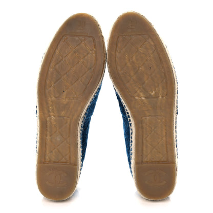 Chanel Velvet Grosgrain Quilted Camellia CC Espadrilles 38 Navy Black 5 of 10