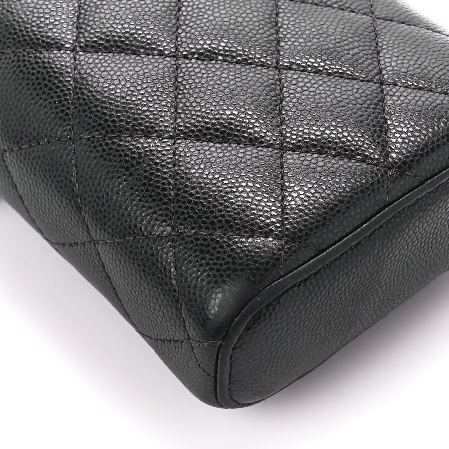 Caviar Quilted Phone Holder With Chain Black