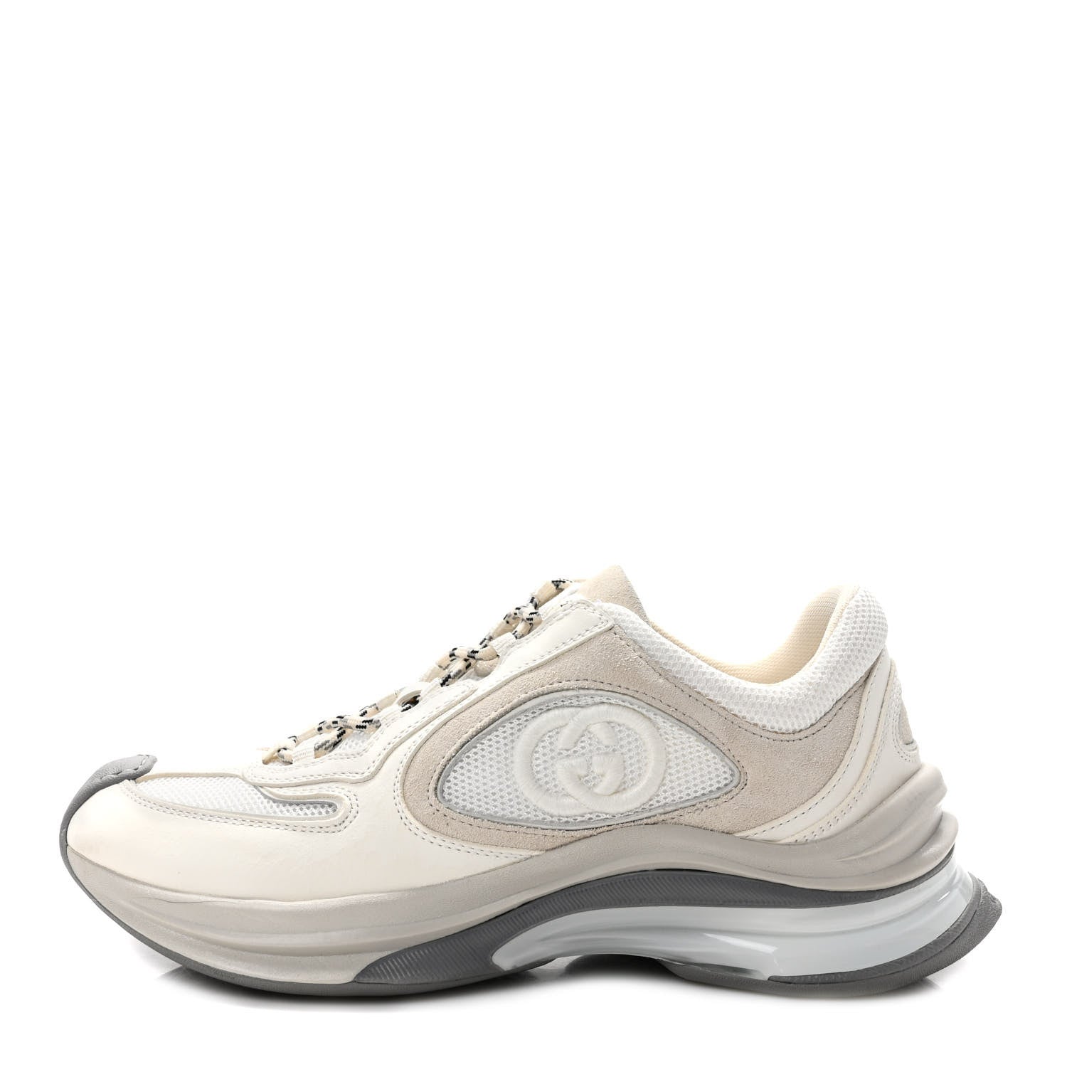 Gucci Technical Knit Fabric Suede Calfskin Womens Gucci Run Sneakers 36 Off White Grey 1 of 9
