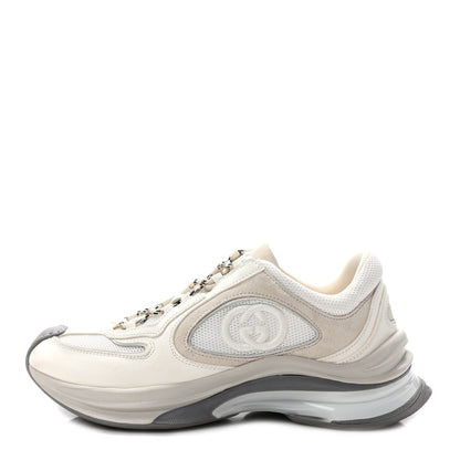 Gucci Technical Knit Fabric Suede Calfskin Womens Gucci Run Sneakers 36 Off White Grey 1 of 9