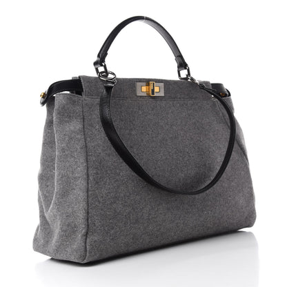 Fendi Flannel Large Peekaboo Iconic Satchel Grey 3 of 11