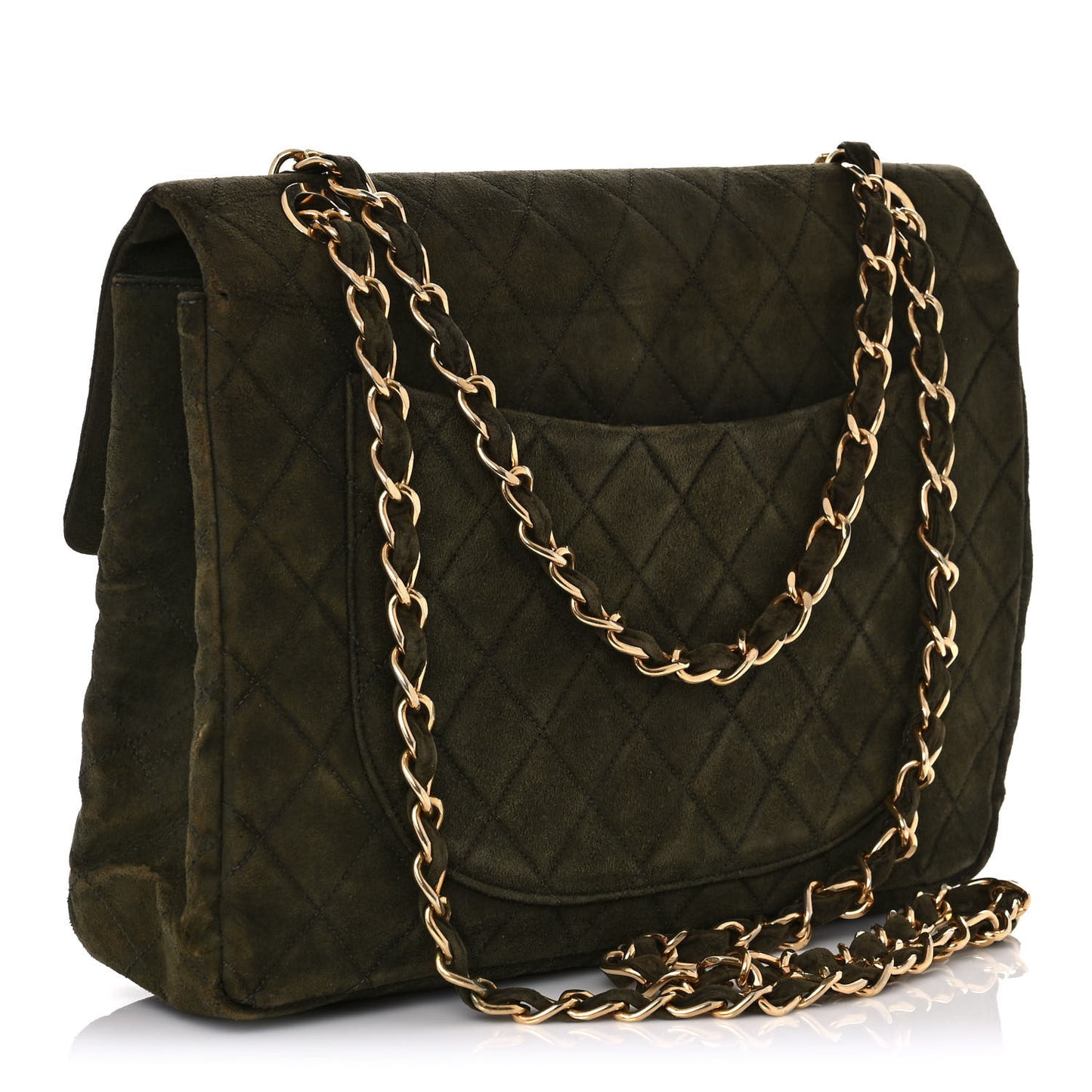 Suede Quilted Jumbo XL Single Flap Green
