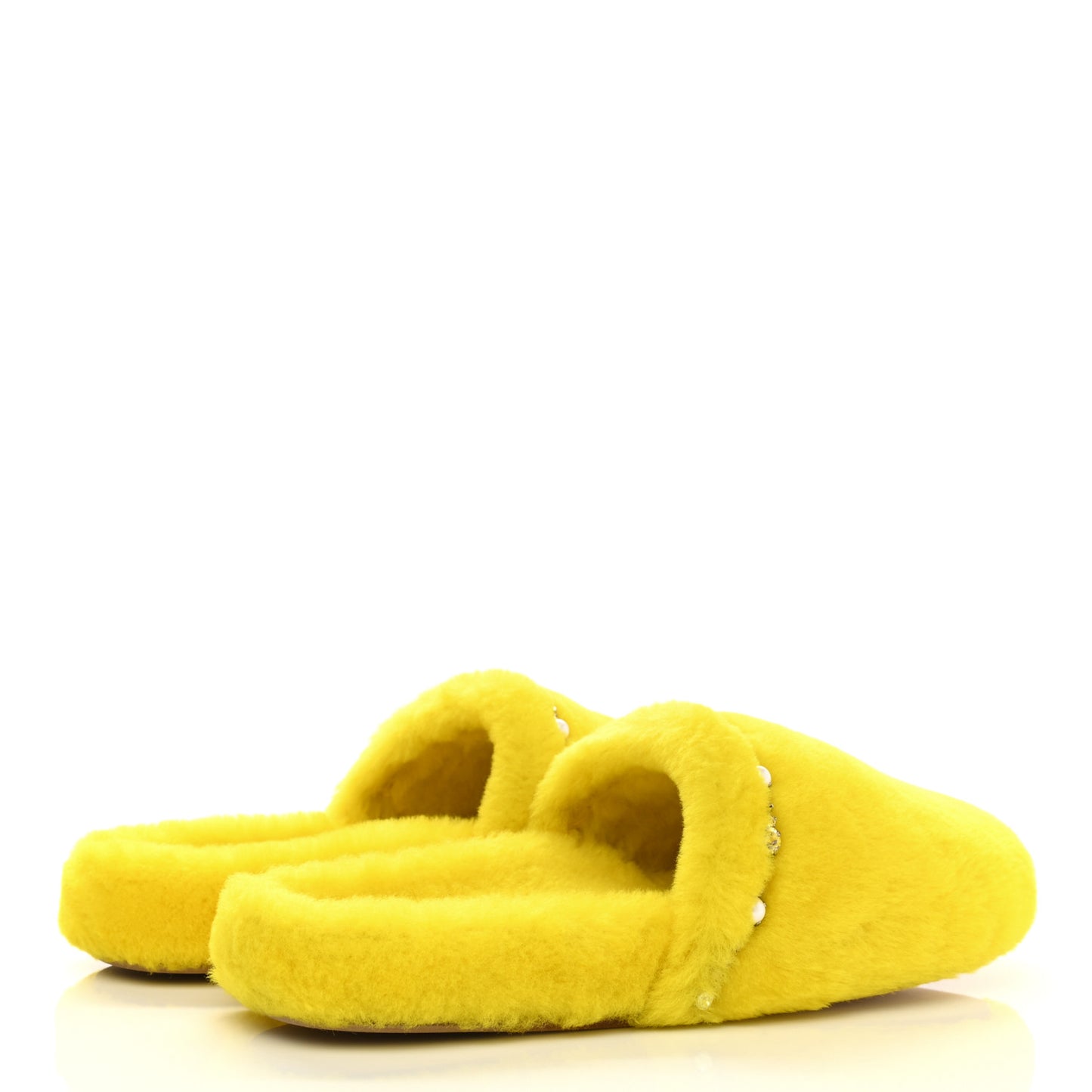 Shearling Crystal Pearl Aliette Flat Mules 38 Mimosa