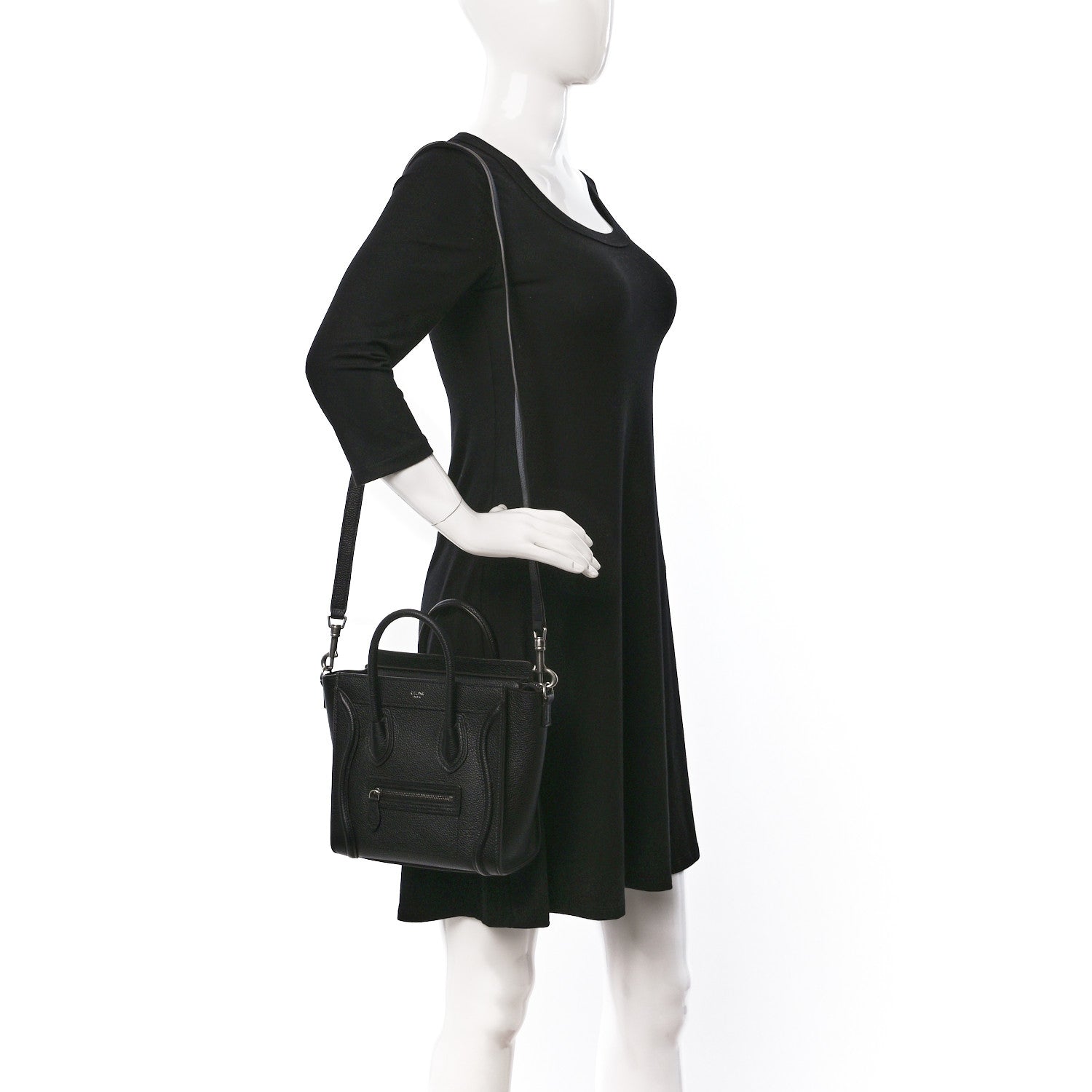 Celine Drummed Calfskin Nano Luggage Black 2 of 10