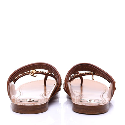 Chanel Calfskin Chain CC Thong Flat Sandals 36 Beige 5 of 11