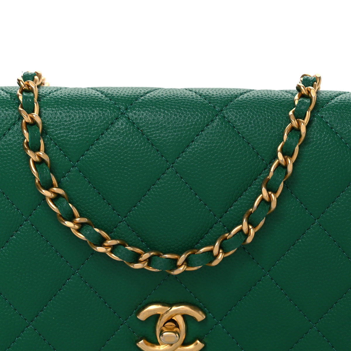Chanel Caviar Quilted Coco Stamps Wallet On Chain WOC Green 9 of 11