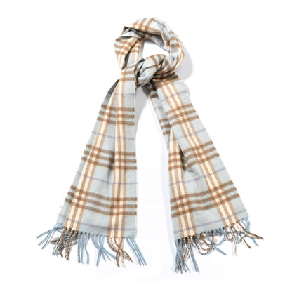 Burberry Cashmere Wool Check Fringe Scarf Light Blue 1 of 3