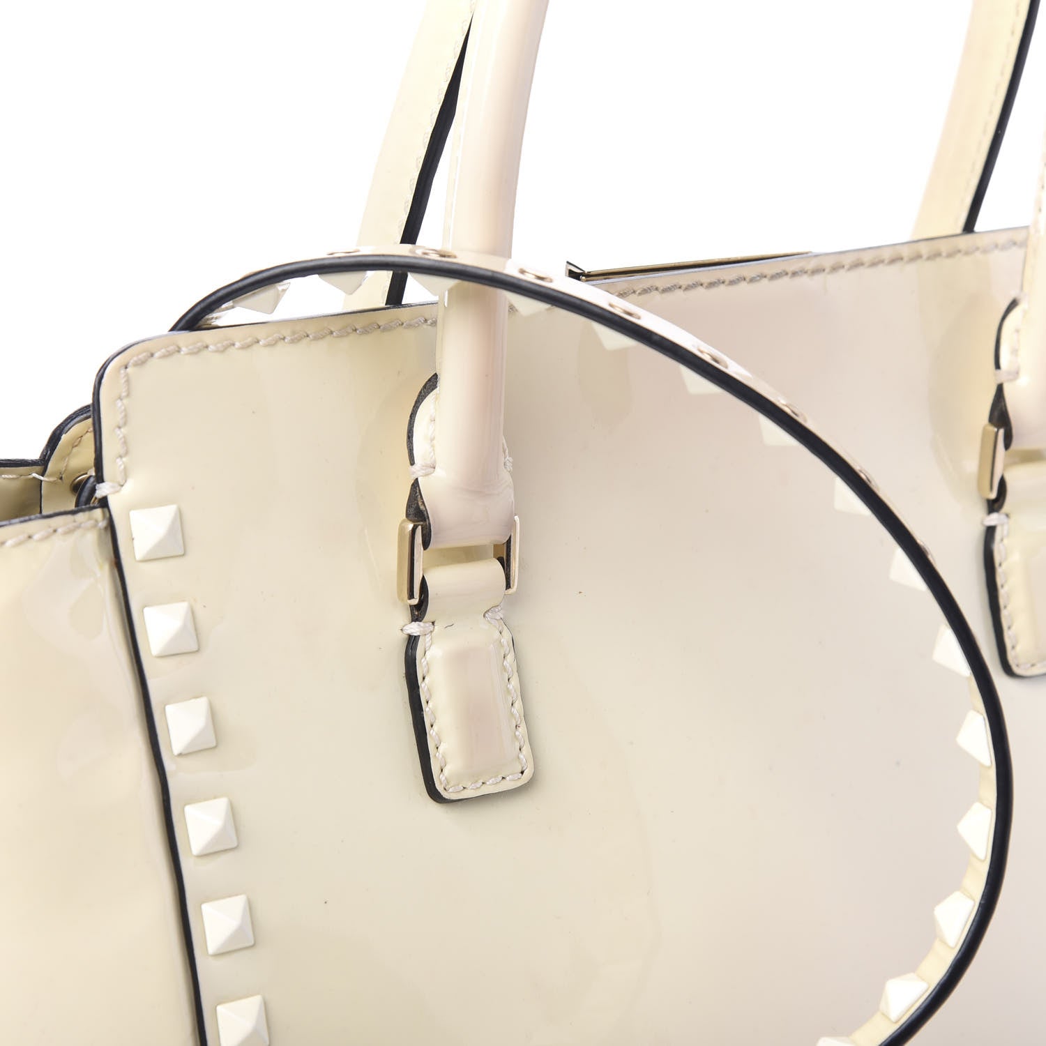 Valentino Garavani Patent Small Rockstud Double Handle Tote Ivory 7 of 8