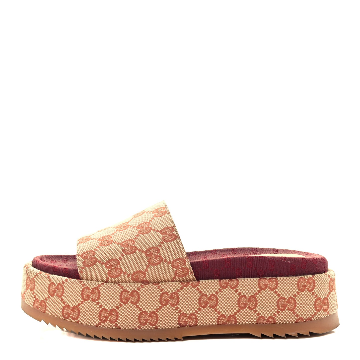 Canvas GG Monogram Angelina Platform Slide Sandals 37 Beige Ruggine