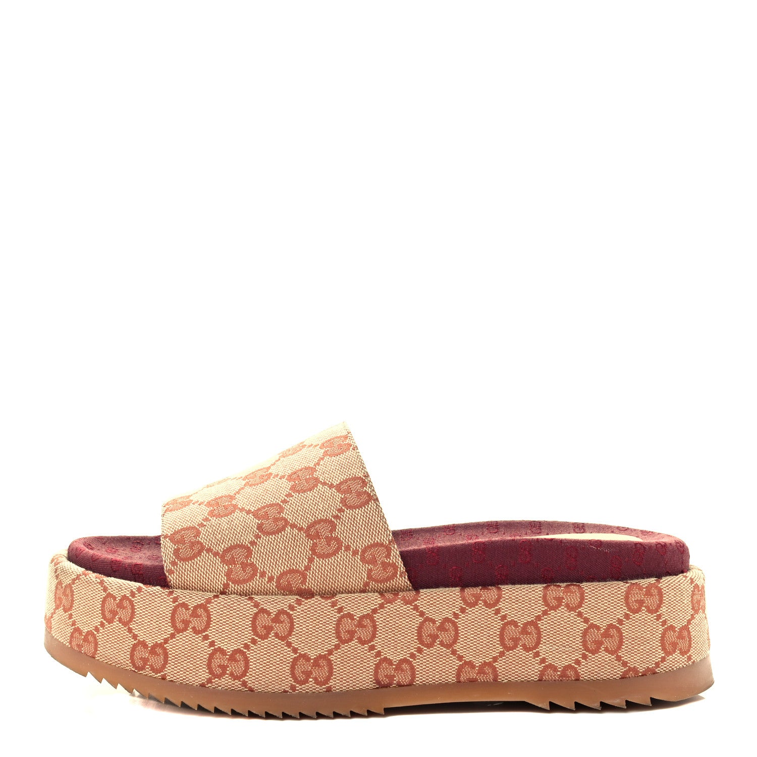 Gucci Canvas GG Monogram Angelina Platform Slide Sandals 37 Beige Ruggine 1 of 12