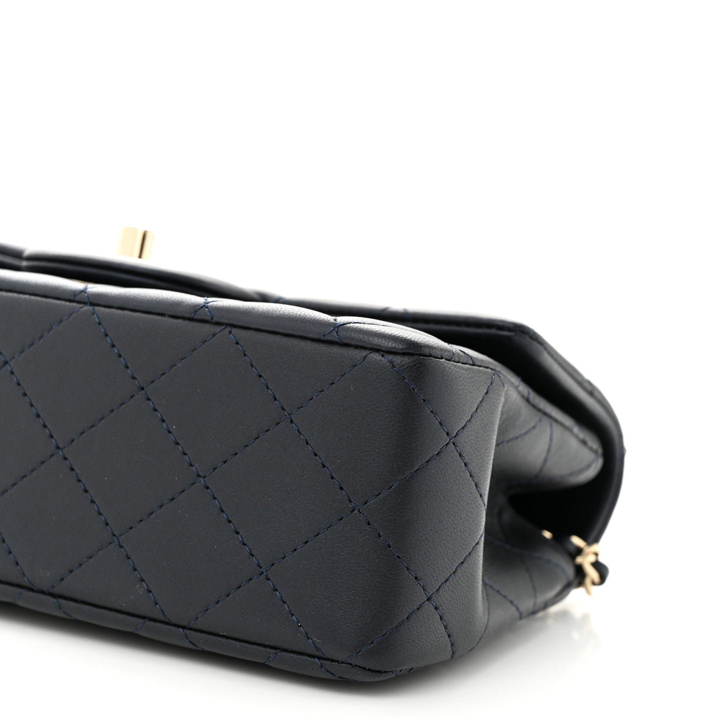 Lambskin Quilted Mini Top Handle Rectangular Flap Navy Blue
