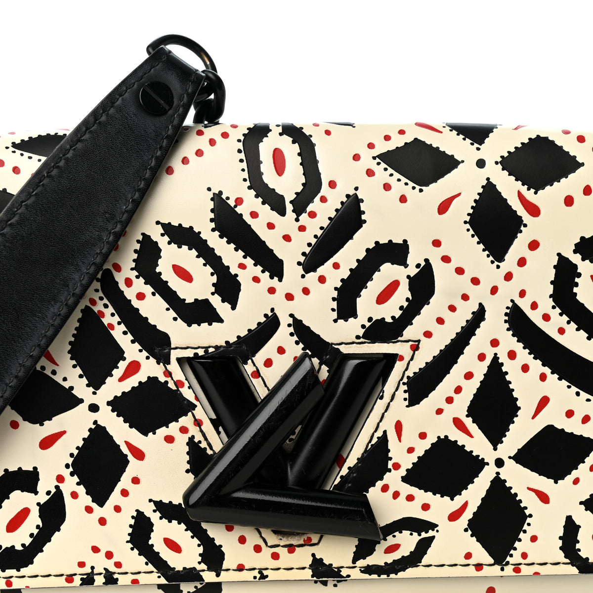 Louis Vuitton Calfskin Graphic Print Twist Chain Wallet White Black White Black 7 of 9