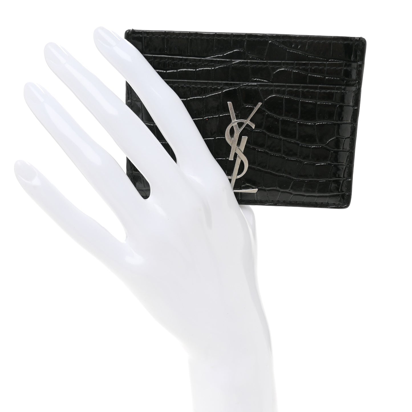 Calfskin Crocodile Embossed Monogram Credit Card Case Black
