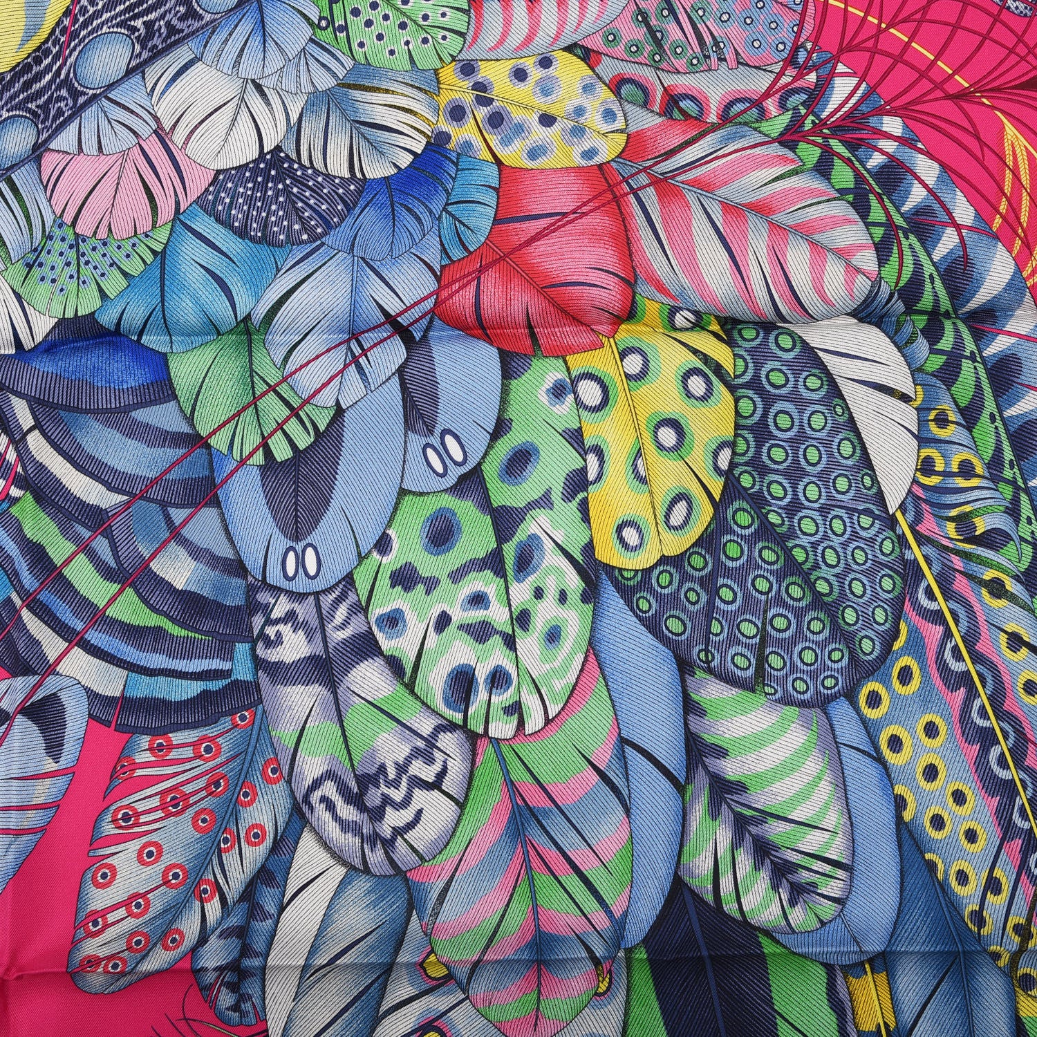 Hermes Silk Plumes En Fete Scarf 90 Rose Vif Bleu Vert 4 of 4