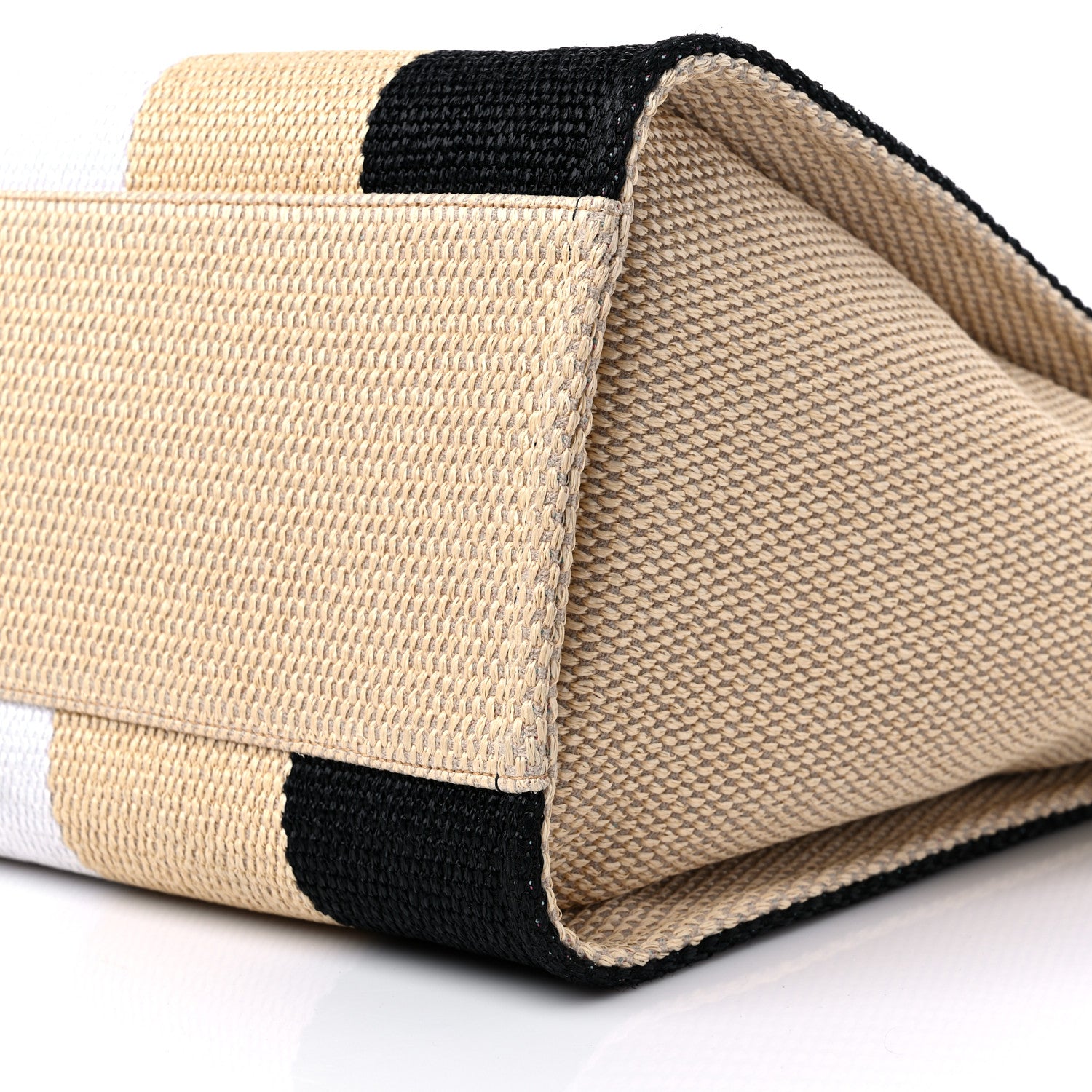 Chanel Straw Raffia Calfskin Striped Medium Deauville Tote Black Beige Ivory 9 of 10
