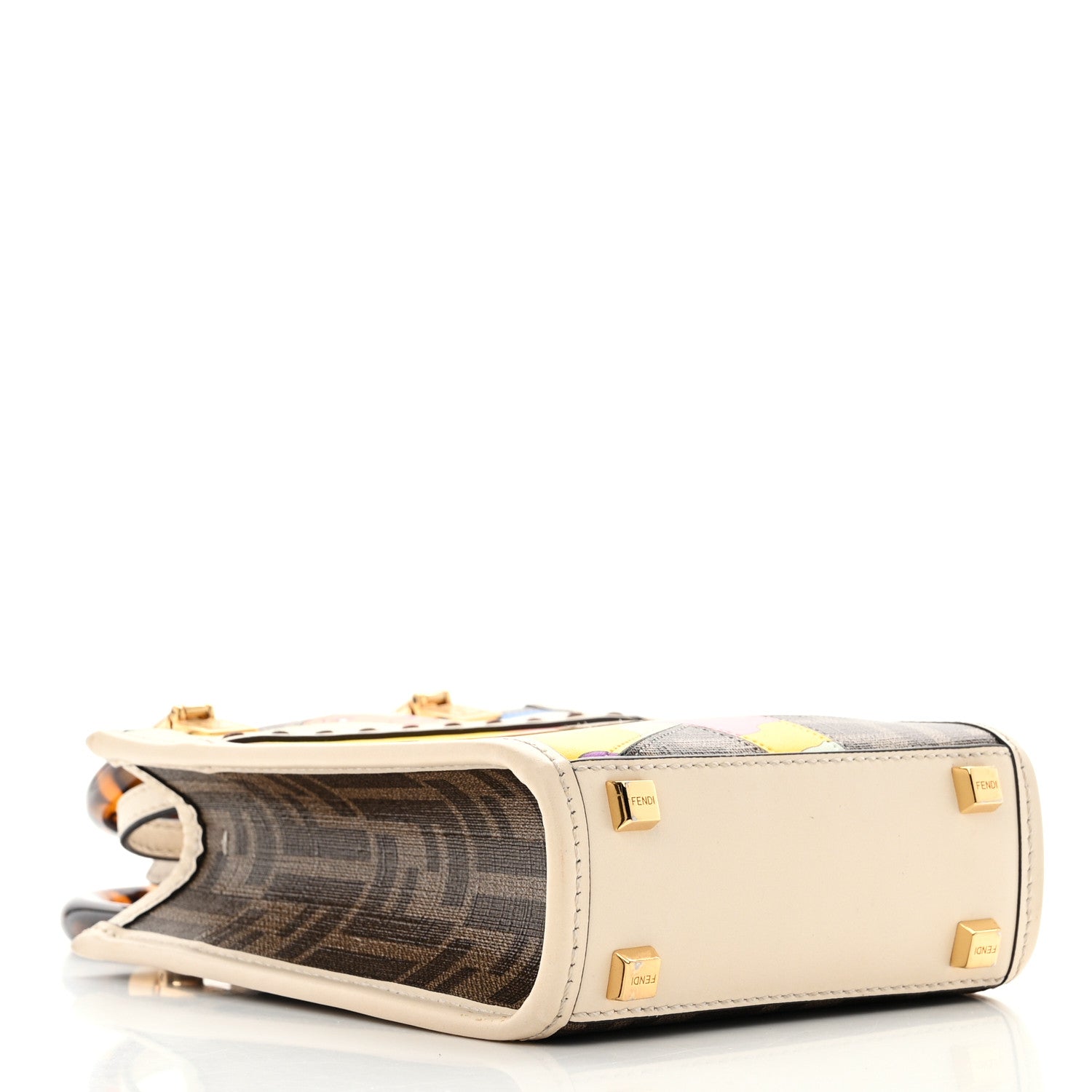 Fendi Glazed Fabric Vitello King Plexiglass FF 1974 Logo Hairdo Girls Inlay Mini Fendi Sunshine Shopper Tote Mogano Panna Multicolor 4 of 10