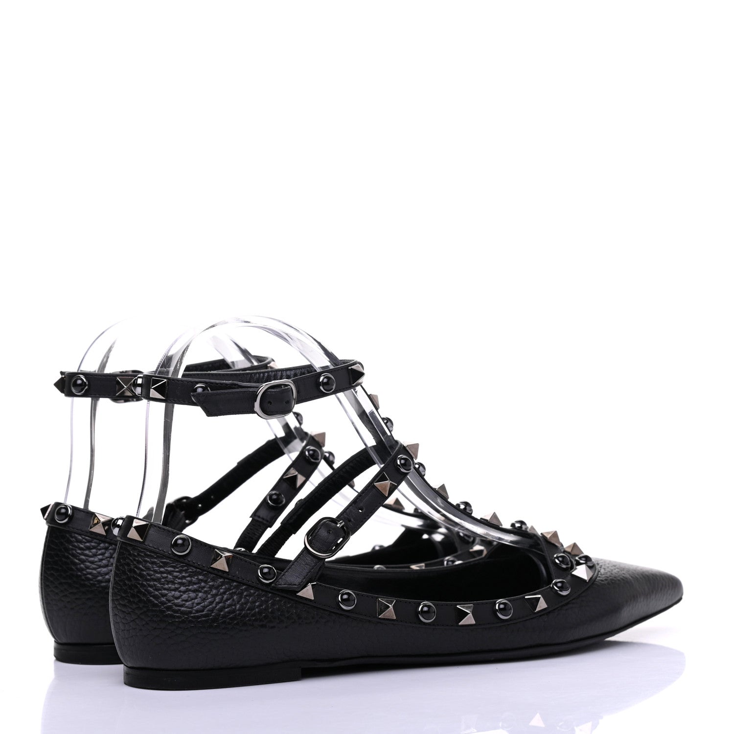 Valentino Garavani Pebbled Calfskin Onyx Rockstud Rolling Cage Ballerina Flats 38 Black 4 of 18
